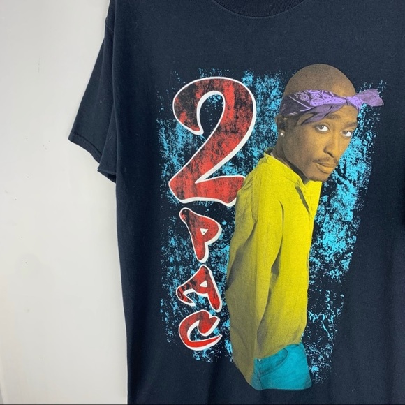 2Pac Tupac Colorful 90s Color Retro Black Short Sleeve Unisex Graphic T-Shirt M - Picture 4 of 4